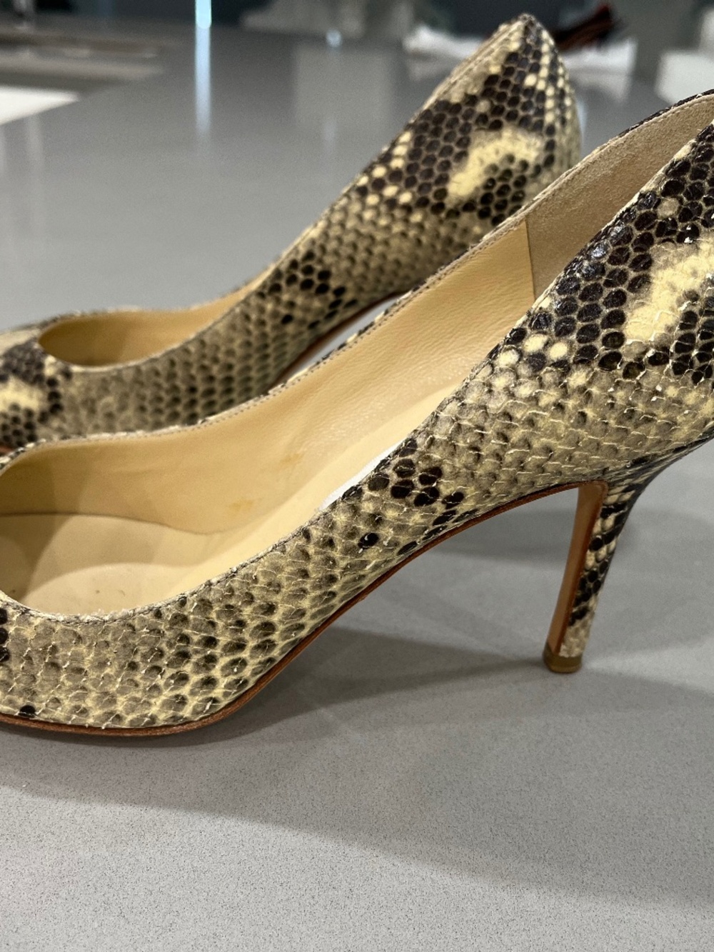 Jimmy Choo Snakeskin Heels.  Size 37 1/2.